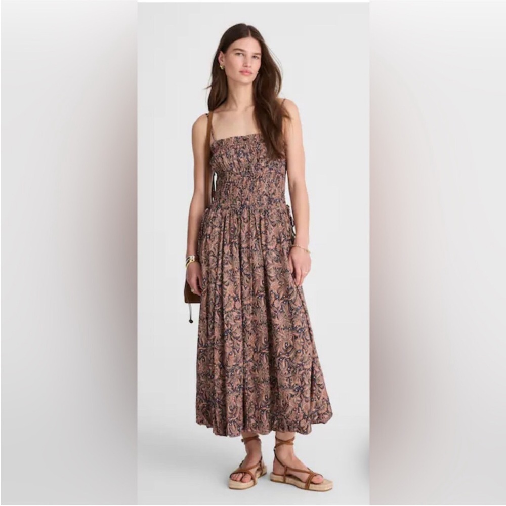 Madewell Maya Paisley Juniper Berry Smocked Bubble Hem‎ Midi Dress size 10 new